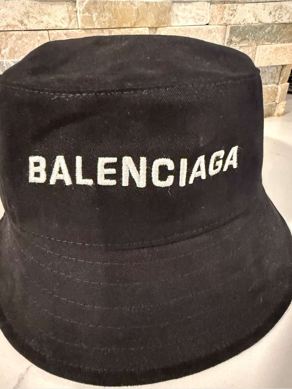 Balenciaga Black Bucket Hat with White Logo size 10.5 in